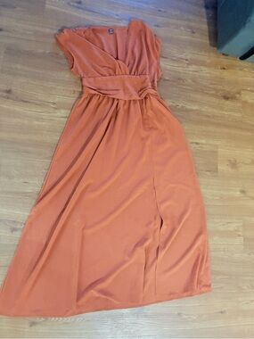 SHEIN Rust Orange Wrap-Style Maxi Dress
